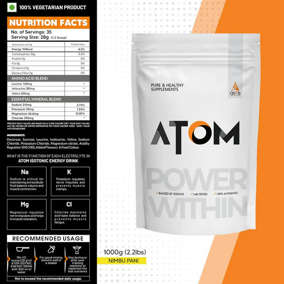 As-It-Is Atom Isotonic Energy Drink Nimbu Pani Flavor - 1 kg