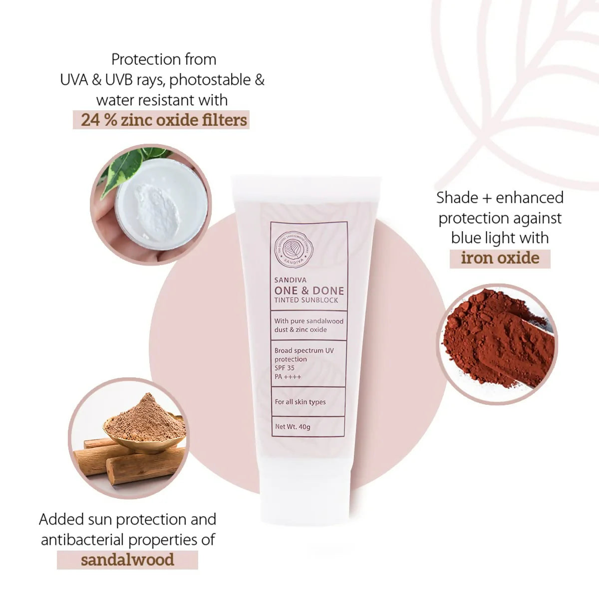 Sandiva One & Done Tinted Sunscreen With Zinc Oxide, SPF 35 PA++++, No White Cast - Tint 22 - 40 gm
