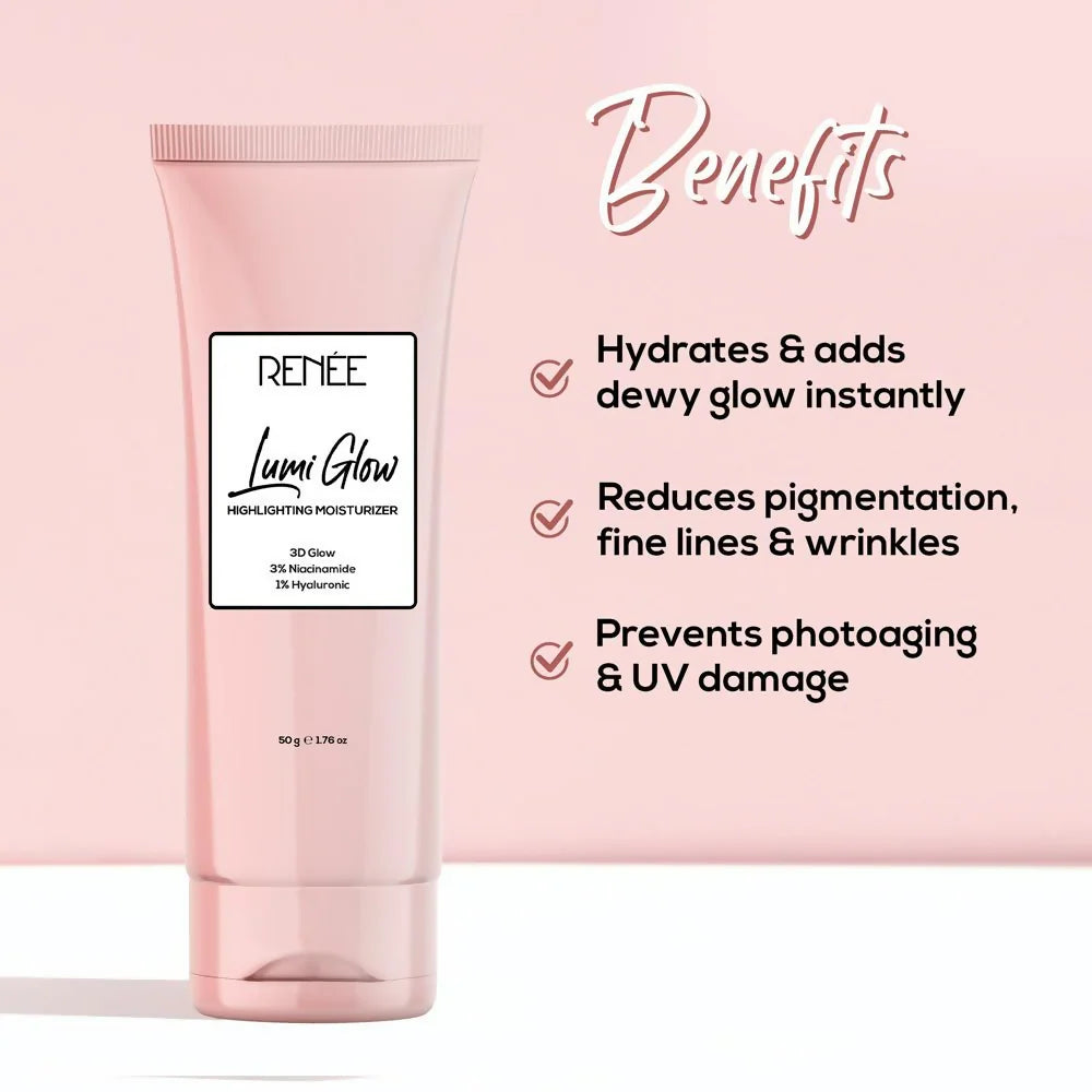 Renee Cosmetics Lumi Glow Highlighter Moisturizer 3D Glow 3% Niacinamide 1% Hyaluronic - 50 gm