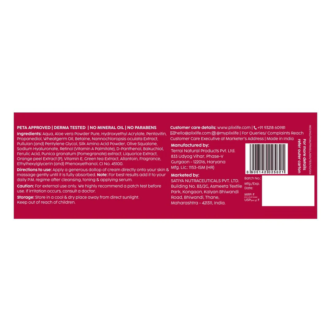 PLIX The Plant Fix Pomegranate 1% Retinol & 1% Bakuchi Oil Anti Ageing Night Cream - 50 gm