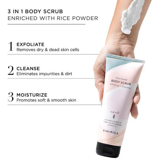 Kimirica Rice Powder Body Scrub Exfoliating + Cleansing For Soft & Smooth Skin - 180 gm