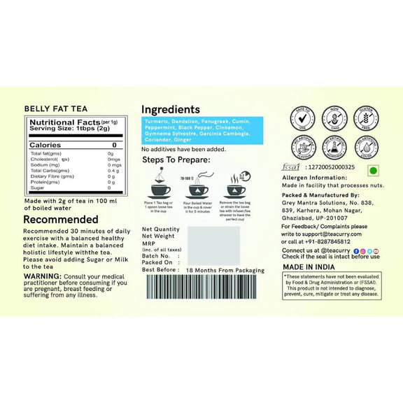Teacurry Belly Fat Tea Bags - 30 Teabags