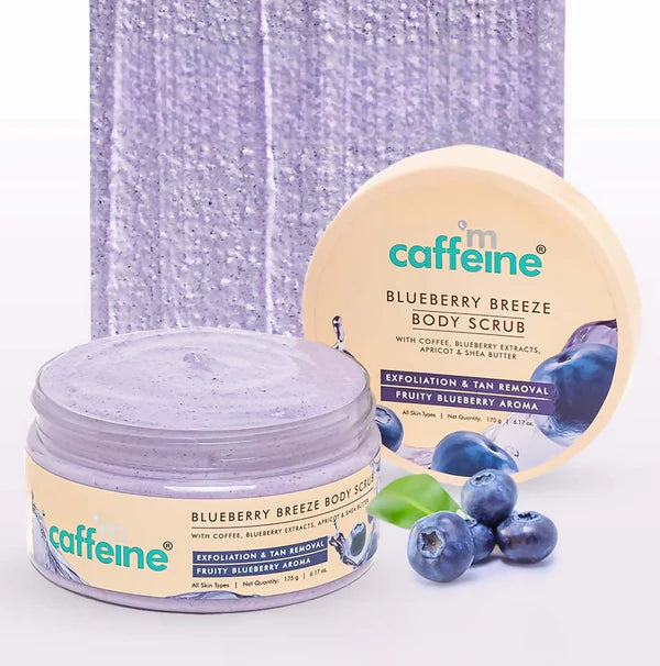 mCaffeine Blueberry Breeze Body Scrub, Exfoliates, Removes Tan, Fruity Blueberry Aroma - 175 gm