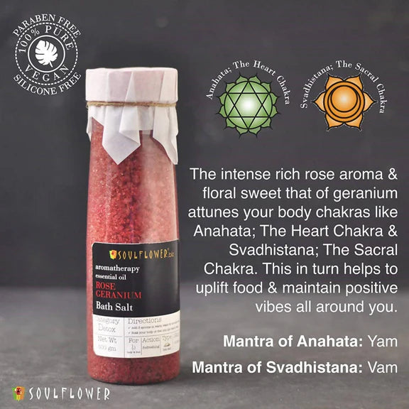 Soulflower Aromatherapy Essential Oil Rose Geranium Bath Salt - 500 gm