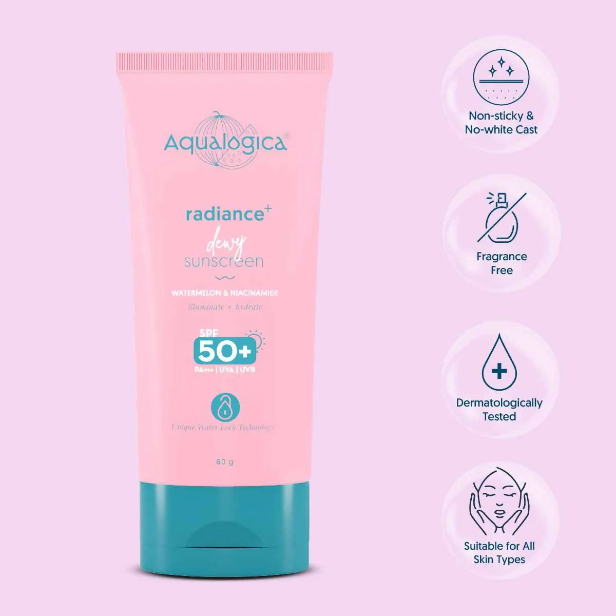 Aqualogica Radiance+ Dewy Lightweight Sunscreen Gel SPF 50+ PA+++ - 80 gm