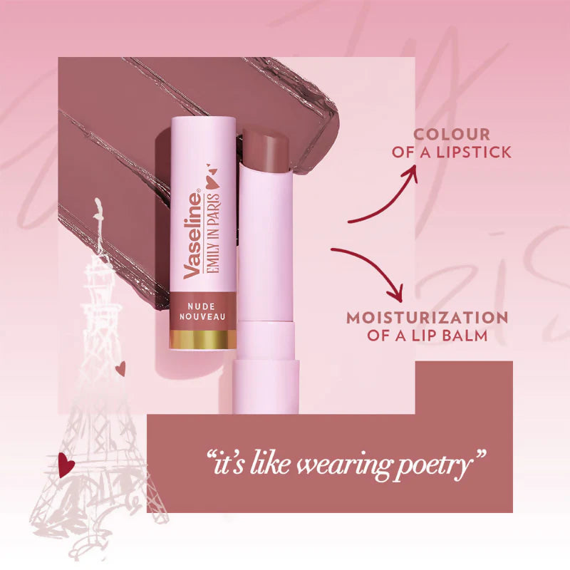 Vaseline Emily In Paris Tinted Lip Balm Stick - Nude Nouveau - 3 gm