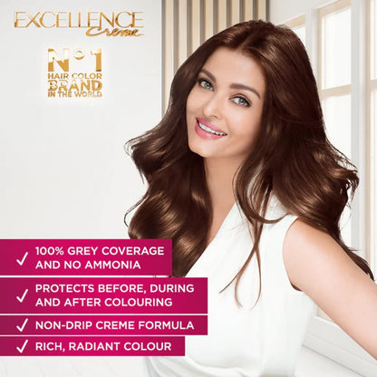 L'Oreal Paris Excellence Creme Hair Color, 4 Natural Brown - 72ml+100g