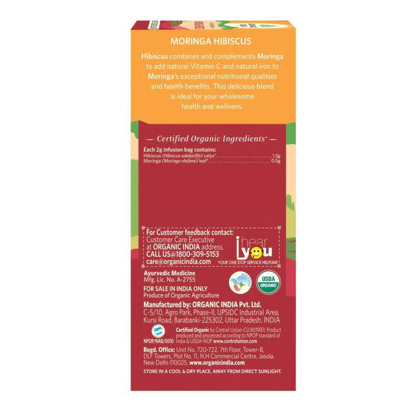 Organic India Moringa Hibiscus Tea Bags - 25 Tea Bags
