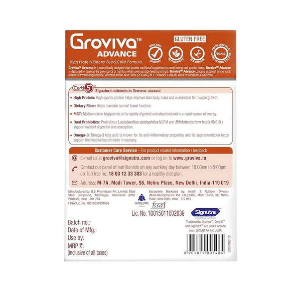Groviva Advance High Protein Enteral Feed Child Formula Powder - Vanilla Flavor - 400 gm