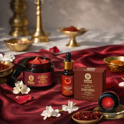 Glow Up March Trio | As Seen on Shark Tank India - Red Sandalwood Night Cream + Kumkumadi Lip Balm + Kumkumadi Thailam