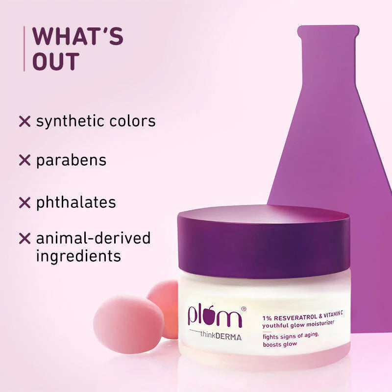 Plum 1% Resveratrol & Vitamin C Anti-Aging Moisturizer For Glowing Skin - 50 gm