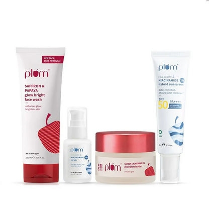Plum CSMS Combo - Saffron Face Wash & Moisturizer & Niacinamide Face Serum & SPF Sunscreen - combo