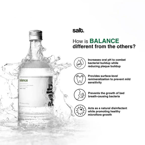 Salt. Oral Care Balance Mouthwash Natural Alkaline Probiotic Mouthwash with Basil Mint - 330 ml
