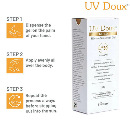 Brinton UV Doux Gold Silicone Sunscreen Gel SPF 50 - 50 gm