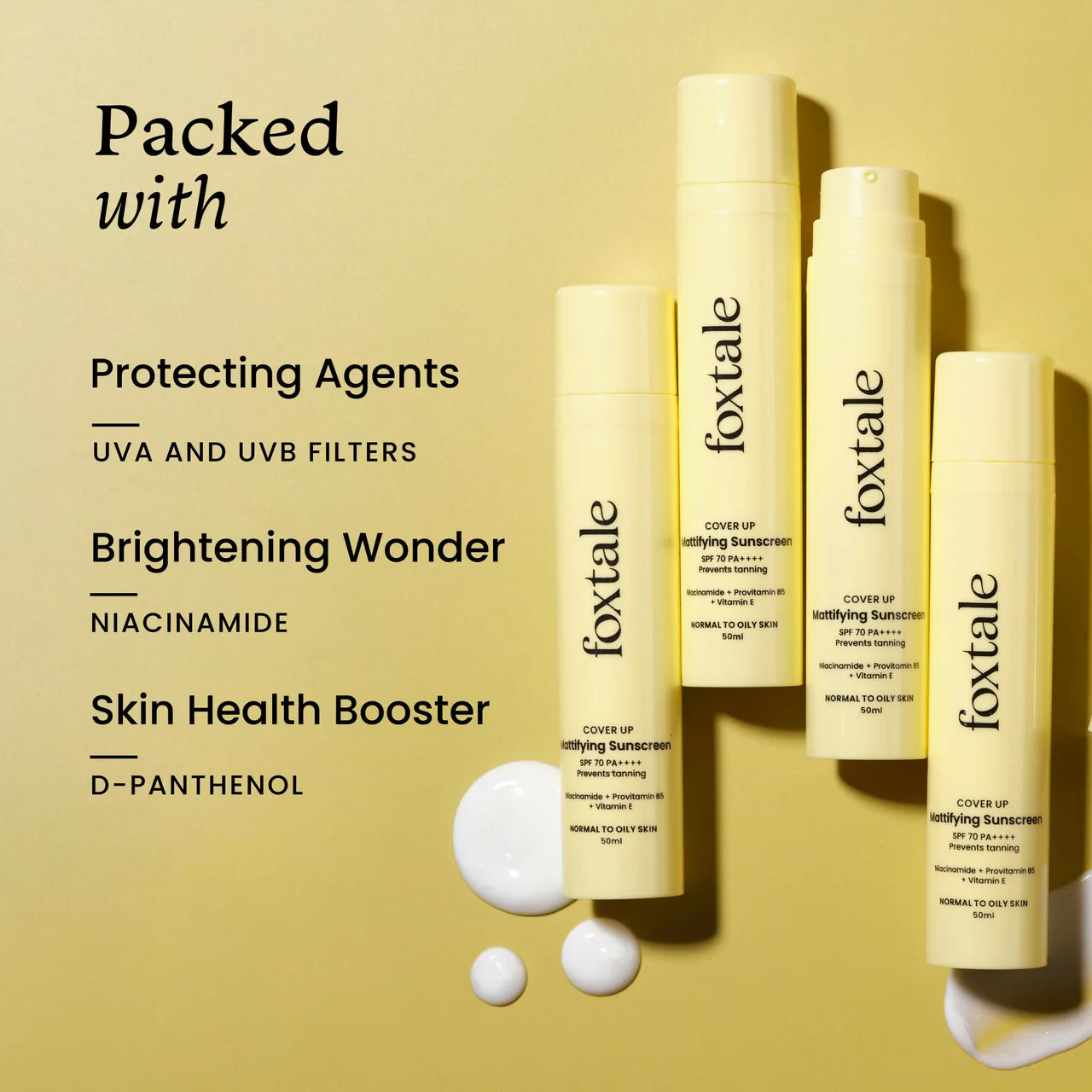 Foxtale Niacinamide Mattifying Sunscreen SPF 70+ PA++++ - Prevents Tanning, UVA/UVB Protection