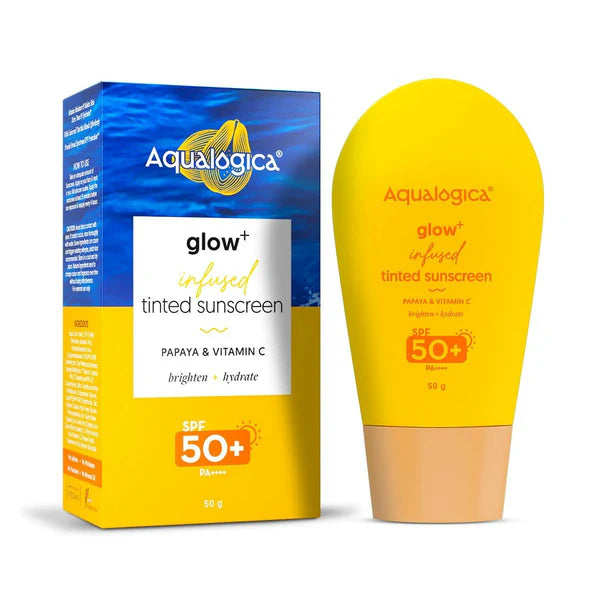 Aqualogica Glow+ Infused Tinted Sunscreen With Papaya & Vitamin C, Protection Against Uva/B, For Glowing & Sun-Safe Skin - 50 gm