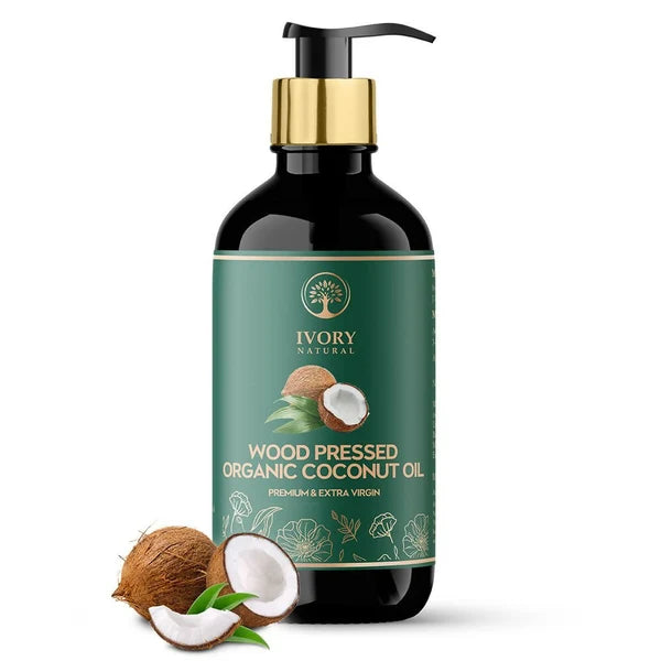 Ivory Natural Wood Pressed Organic Coconut Oil , Premium Extra Virgin Oil - For Radiant Skin, Hair Wellness & Baby Care - 200 ml