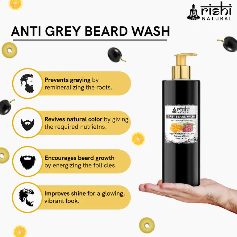 Rishi Natural Anti Grey Beard Wash Restore Natural Beard Color - 120 ml