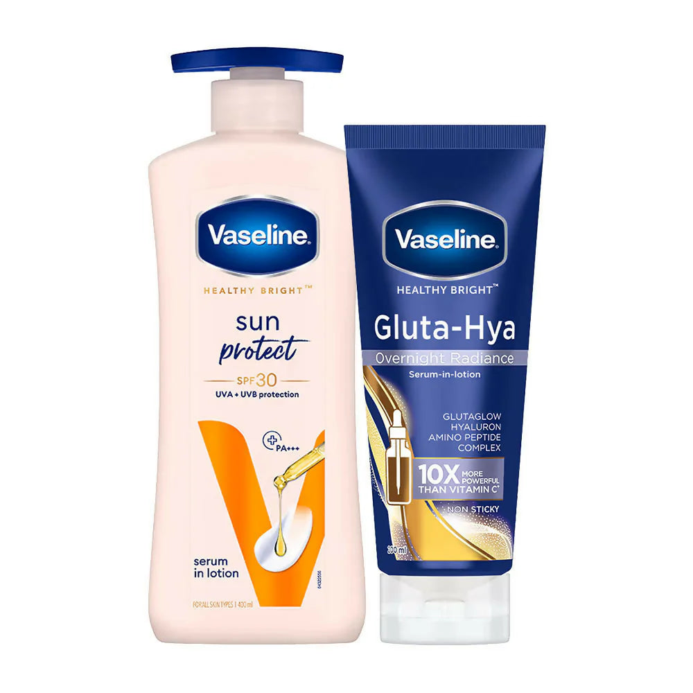 Vaseline Gluta Hya Overnight Radiance + Sun Protect SPF 30 Body Lotion Combo