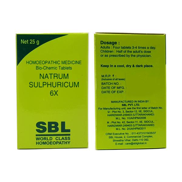 SBL Homeopathy Natrum Sulphuricum Biochemic Tablets -6X