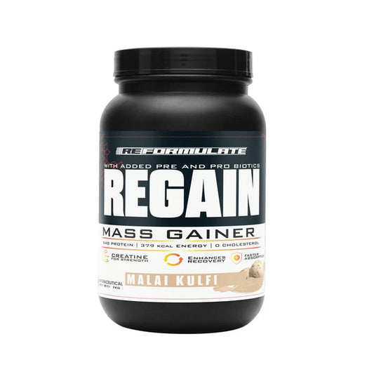 Reformulate Regain I Mass Gainer with Added Pre and Pro Biotics I 364 Energy | 1.5 Creatine - Malai Kulfi - 1 kg