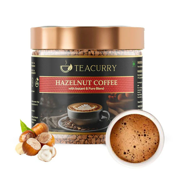 Teacurry Hazelnut Instant Coffee Powder - Arabica Freeze Dried Coffee for Instant Hot & Cold Coffee - 50 gm