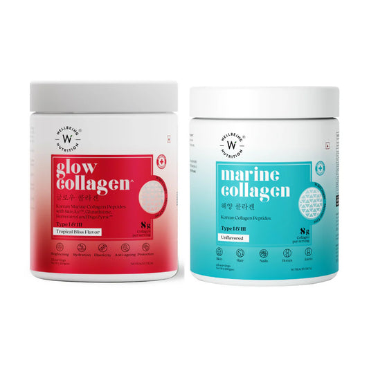 Wellbeing Nutrition Glow Korean Marine Collagen Peptides Tropical Bliss Flavor & Unflavored Combo