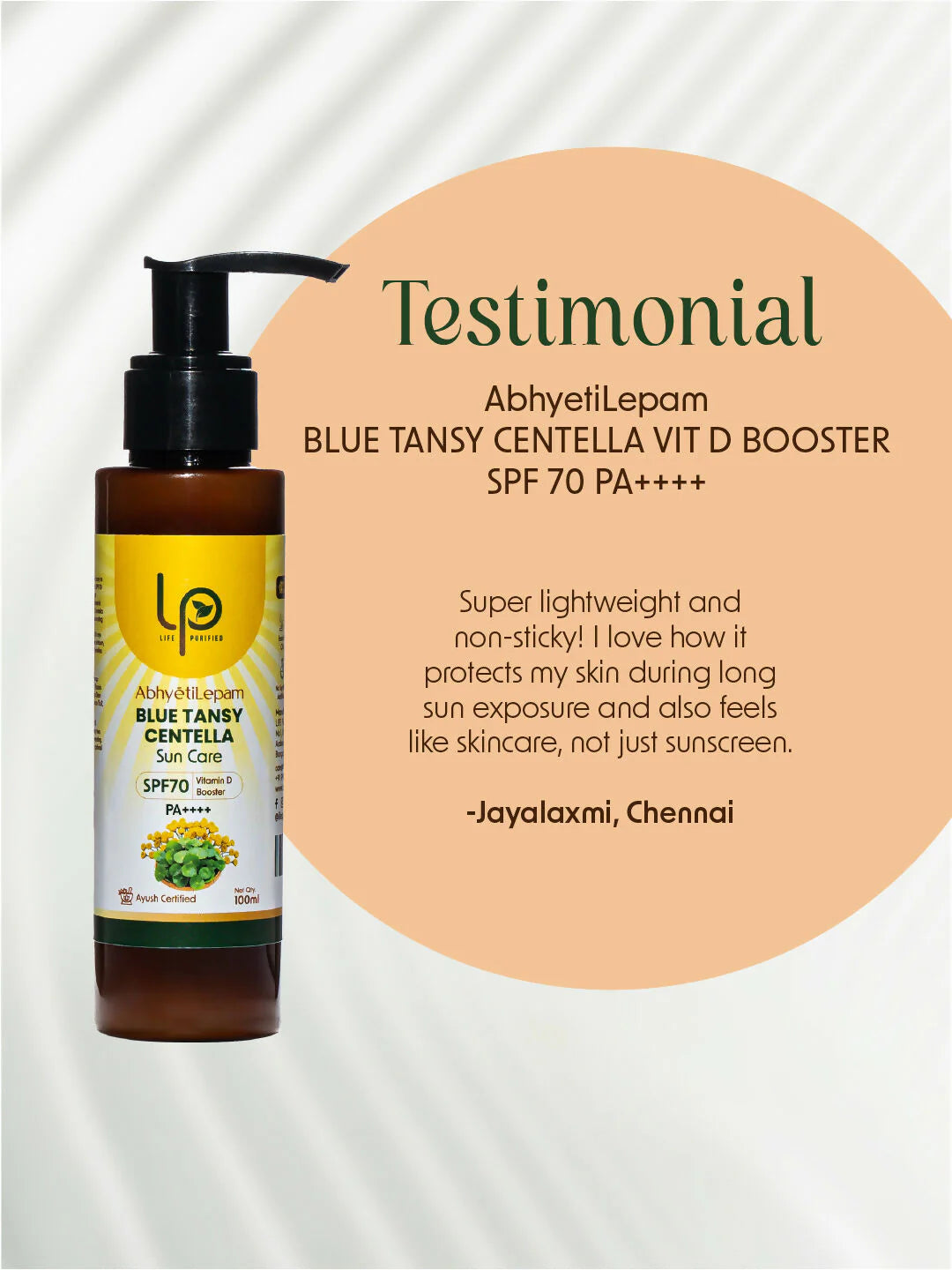 Life Purified Abhyetilepam Blue Tansy Centella Vit D Booster SPF 70 Pa++++ - 100 ml