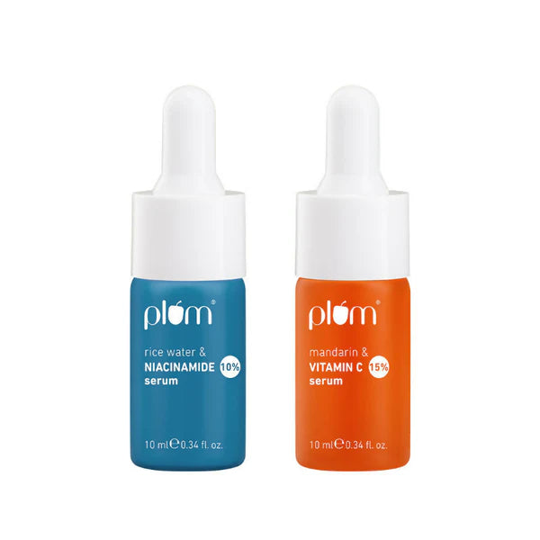 Plum Glow & Clarify Serum Travel Combo - 15% Vitamin C + 10% Niacinamide Face Serum - combo
