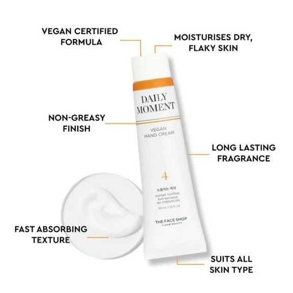 Face Shop Non-Greasy Vegan Hand Cream - Sunset Rooftop With Hyaluronic Acid - 30 ml