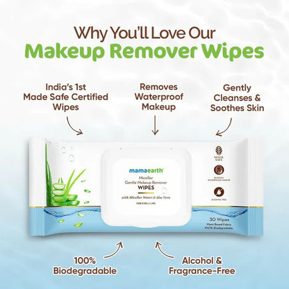 Mamaearth Micellar Gentle Makeup Remover Wipes - 30 pcs