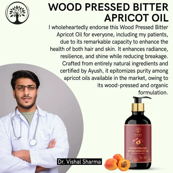 Ivory Natural Wood Pressed Bitter Apricot Oil Organic & Extra Virgin For Deep Moisturization, Gentle Hydration, And Youthful Glow - 200 ml