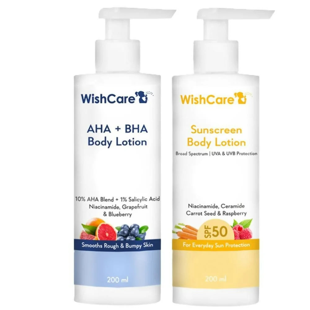 Wishcare Detan Combo Sunscreen SPF 50 Broad Spectrum & 10% AHA + 1% BHA Body Lotion