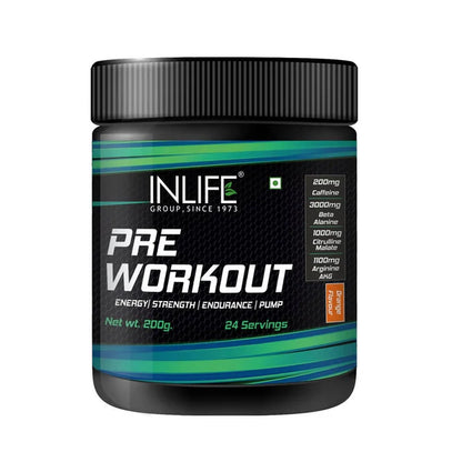 Inlife Pre-Workout Powder Orange Flavour - 200 gm