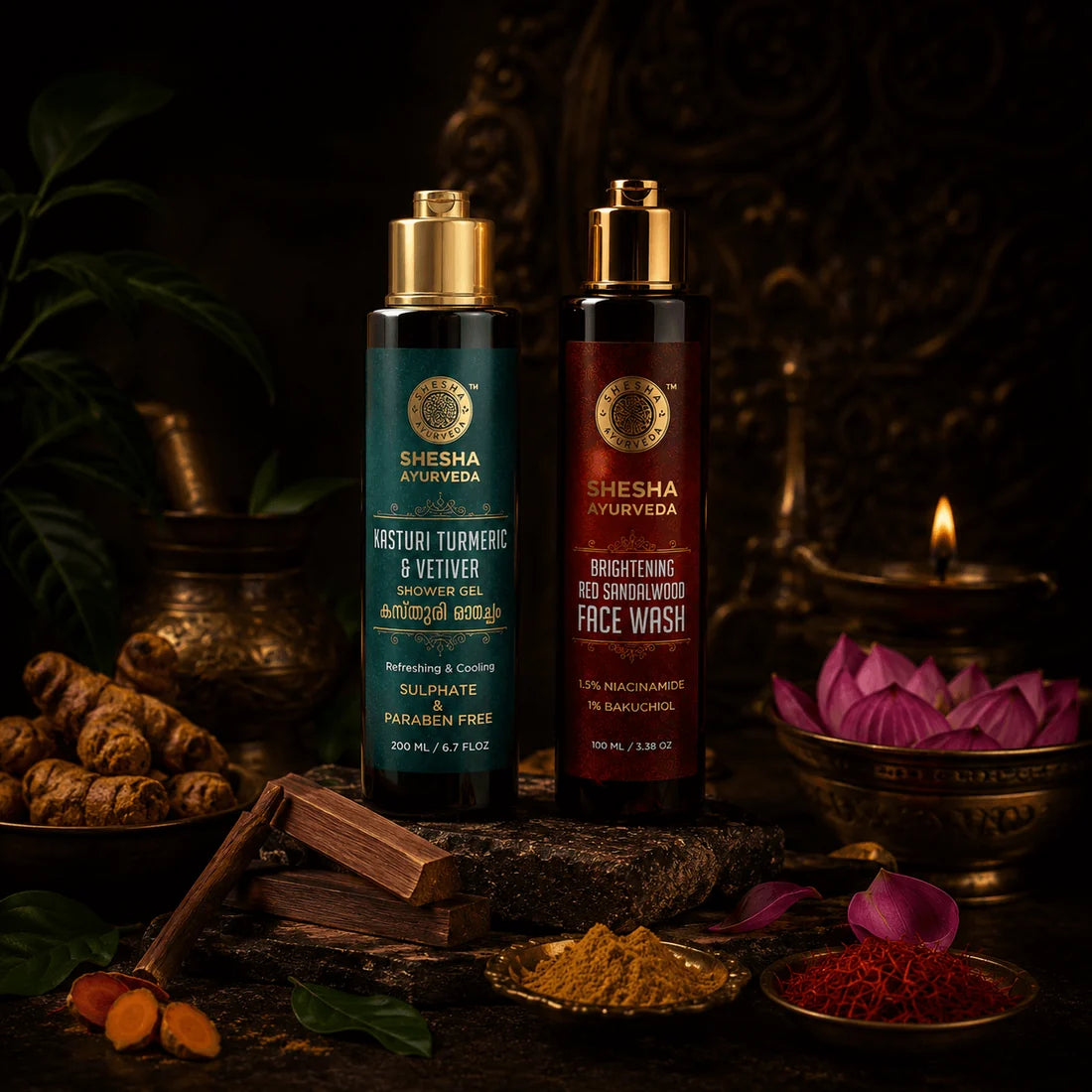 Freshen Up Duo | Red Sandalwood Face Wash + Kasturi Turmeric & Vetiver Shower Gel