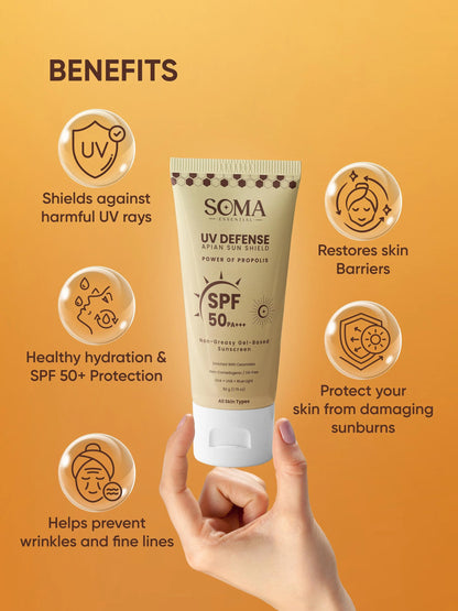 Soma Essential Propolis Based Apian Sunshield, 4% Niacinamide & Ceramides - 50 gm - Pack of 1
