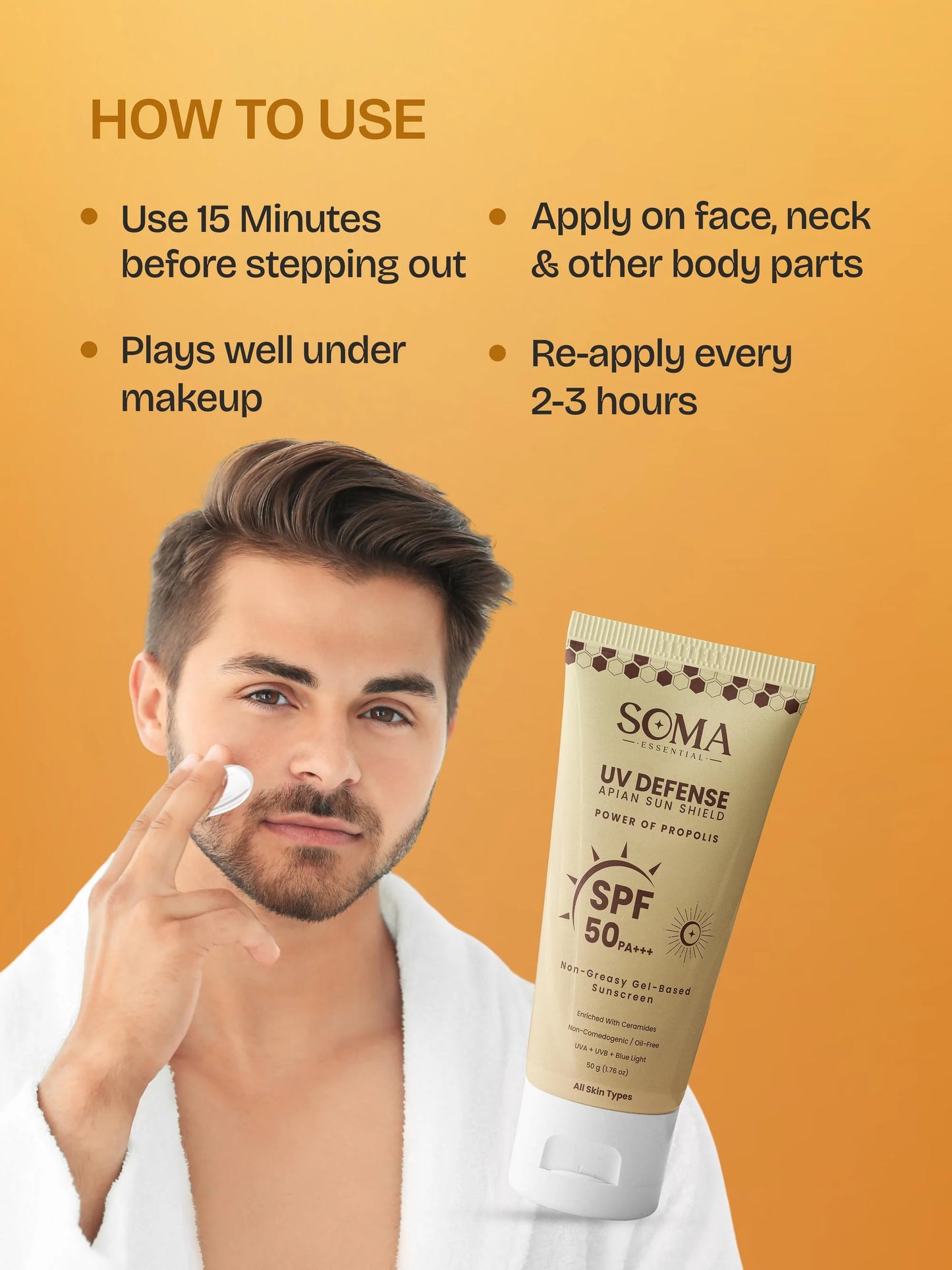 Soma Essential Propolis Based Apian Sunshield, 4% Niacinamide & Ceramides - 50 gm - Pack of 1