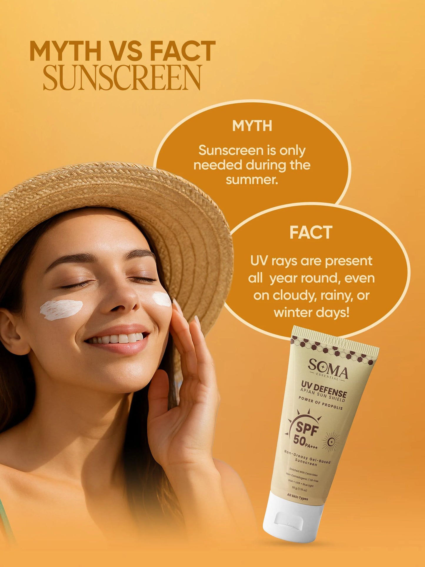 Soma Essential Propolis Based Apian Sunshield, 4% Niacinamide & Ceramides - 50 gm - Pack of 1