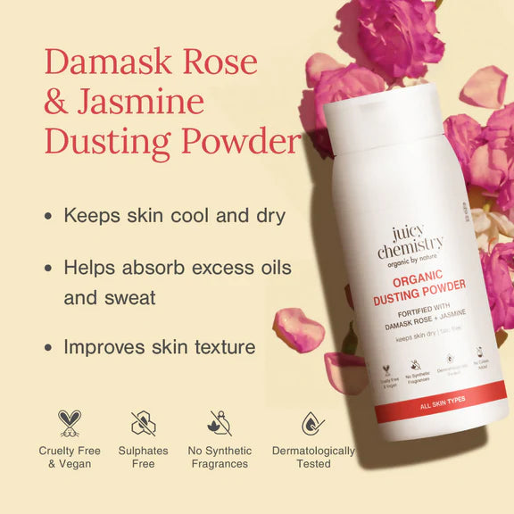 Juicy Chemistry Organic Dusting Powder Fortified With Damask Rose & Jasmine - 100 gm