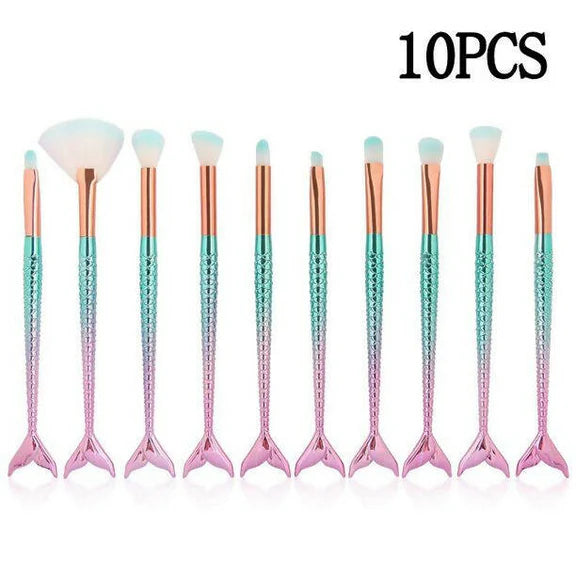 Favon Pack of 10 Professional Mermaid Shaped Makeup Brushes - Combo