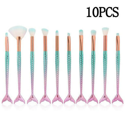Favon Pack of 10 Professional Mermaid Shaped Makeup Brushes - Combo