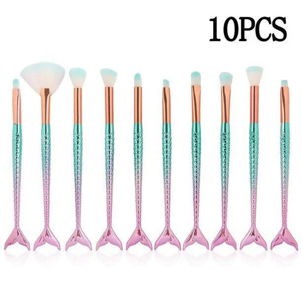 Favon Pack of 10 Professional Mermaid Shaped Makeup Brushes - Combo