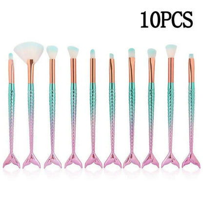 Favon Pack of 10 Professional Mermaid Shaped Makeup Brushes - Combo