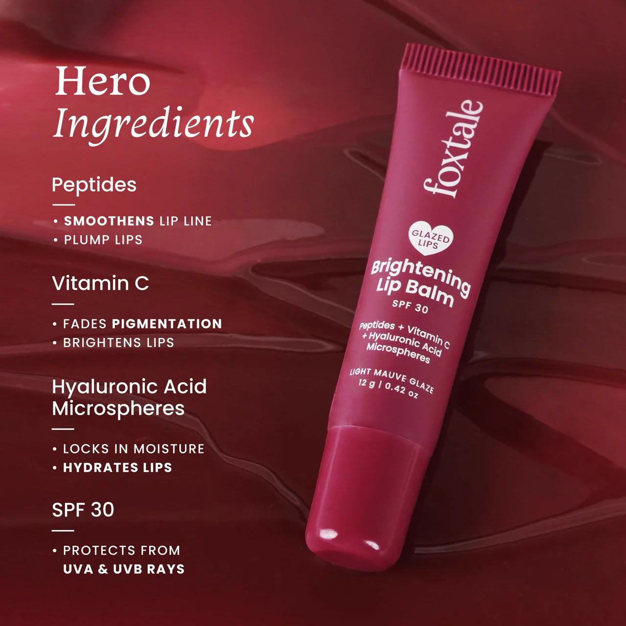 Foxtale Brightening SPF 30 Lip Balm - Light Mauve Glaze (Caramel), Brightens Lips, Reduces Pigmentation