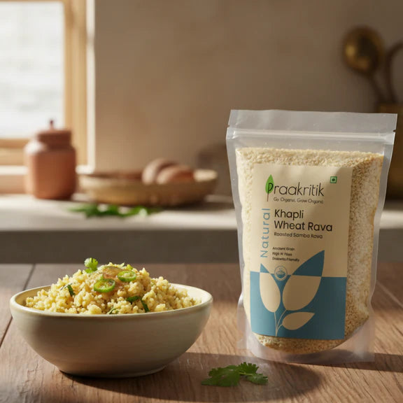 Praakritik Natural Khapli Wheat Rava Roasted Samba Rava - 500 gm