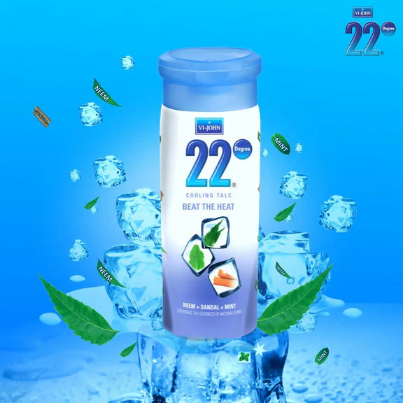 VI-JOHN 22 Degree Cooling Talc Beat the Heat Neem,Sandal and Mint - 300 gm