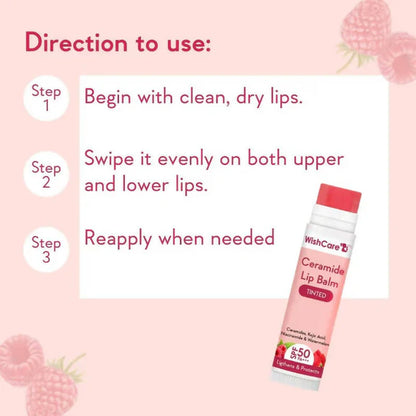 Wishcare Ceramide Lip Balm with SPF50 PA+++ - Tinted - Brightening Balm for Dark Lips with Kojic Acid & Niacinamide - 5 gm