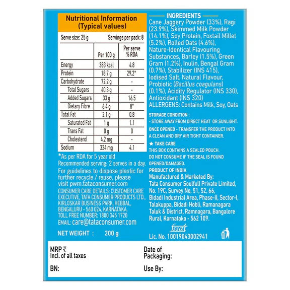 Tata Soulfull Nutri Drink+ For Kids With Millets - Cookie & Cream Flavor - 200 gm