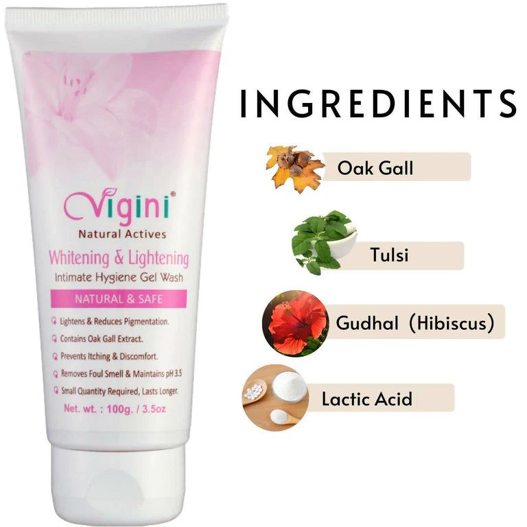 Vigini Natural Actives Vaginal Lightening Whitening Intimate Feminine Hygiene Gel Wash for Women - 100 ml