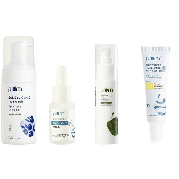 Plum Bright & Clear Skin Routine CSMS (Cleanser, Serum, Moisturizer, Sunscreen) Combo - combo